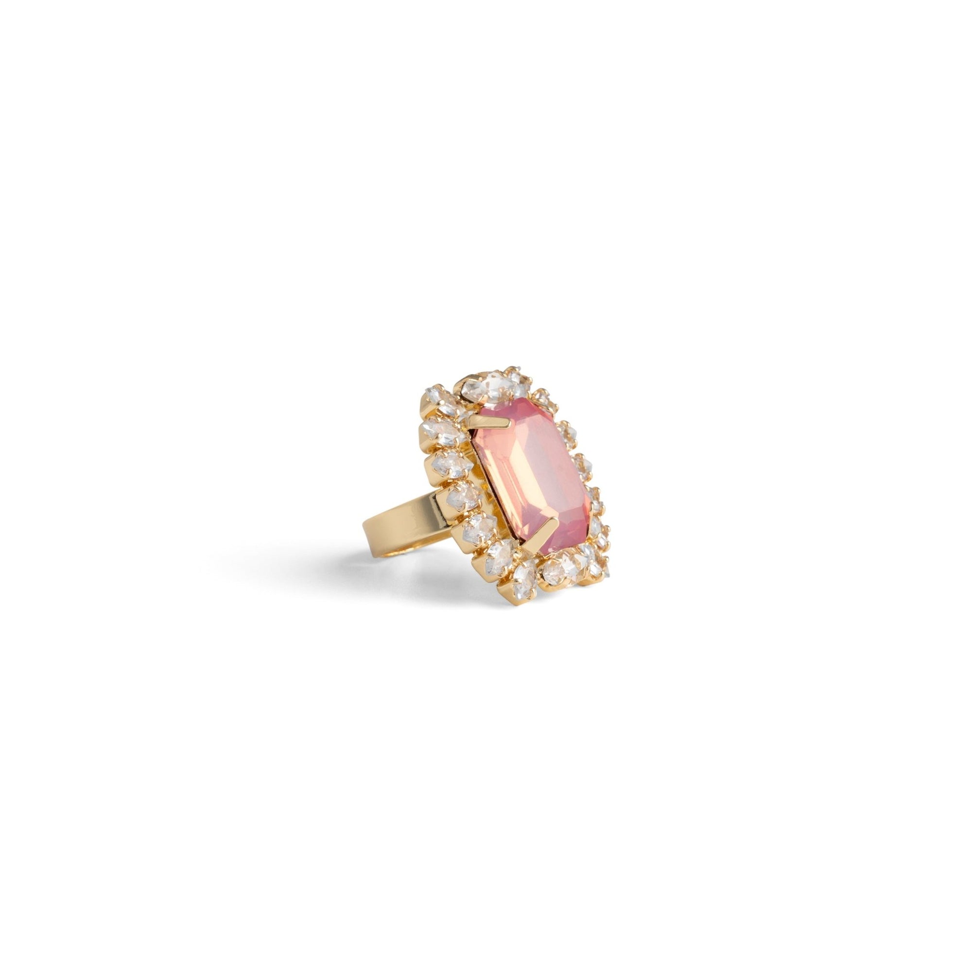 Anello regolabile in metallo con pietra in vetro rosa - Mya Accessories