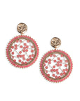 Orecchini pendenti circolari con rete di micro cristalli tono rosa - Mya Accessories