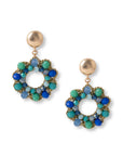 Orecchini pendenti crochet forma a fiore con micro cristalli tono blu - Mya Accessories