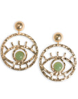 Orecchini pendenti circolari, design ad occhio con pietra in acrilico verde - Mya Accessories