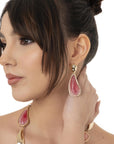 Orecchini pendenti a foglia in acrilico rosso/arancio - Mya Accessories