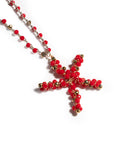 Collana lunga a filo di cotone con pendente a stella marina con micro cristalli rossi - Mya Accessories
