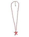 Collana lunga a filo di cotone con pendente a stella marina con micro cristalli rossi - Mya Accessories