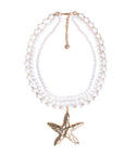 Collana girocollo a tre linee con pietre in acrilico bianche e pendente in metallo a stella marina - Mya Accessories