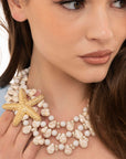Collana girocollo con pietre bianche ed inserto stella marina in metallo