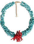 Collana girocollo con pietre pietre turchesi e dettaglio rami tono corallo - Mya Accessories