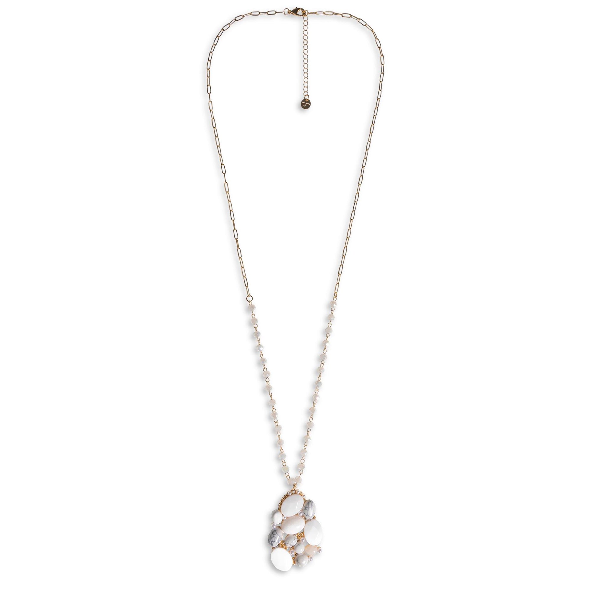 Collana lunga a catena con micro cristalli e pendente ricoperto di pietre dure bianche - Mya Accessories