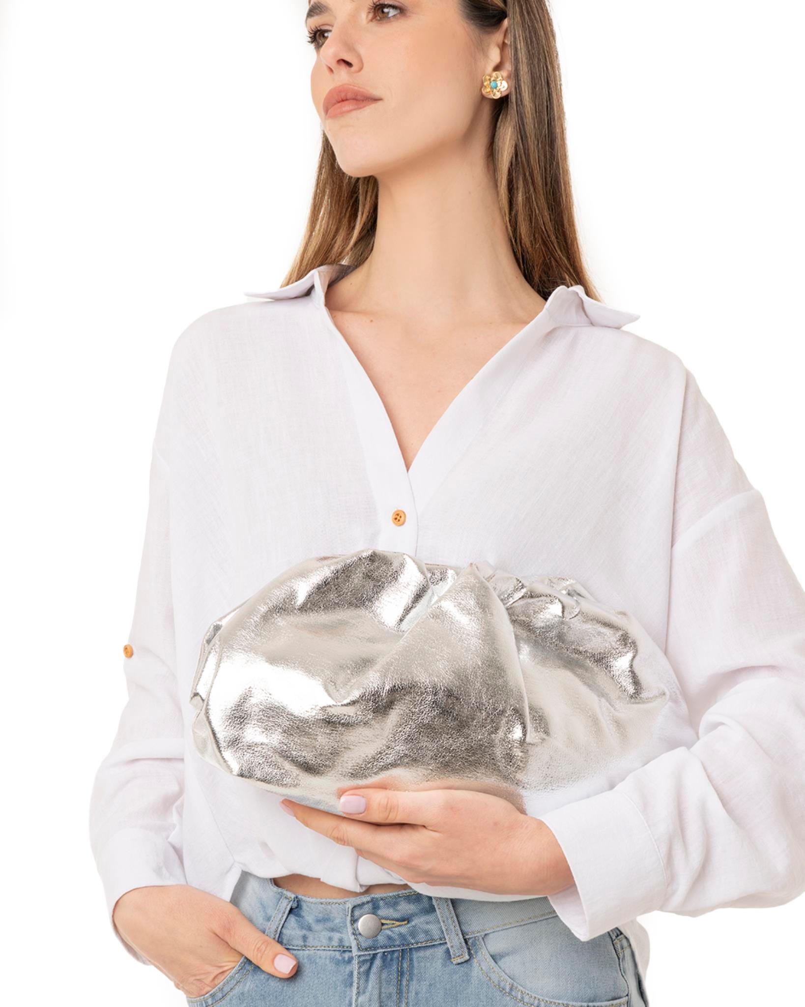 Borsa clutch tessuto morbido colore argento - Mya Accessories