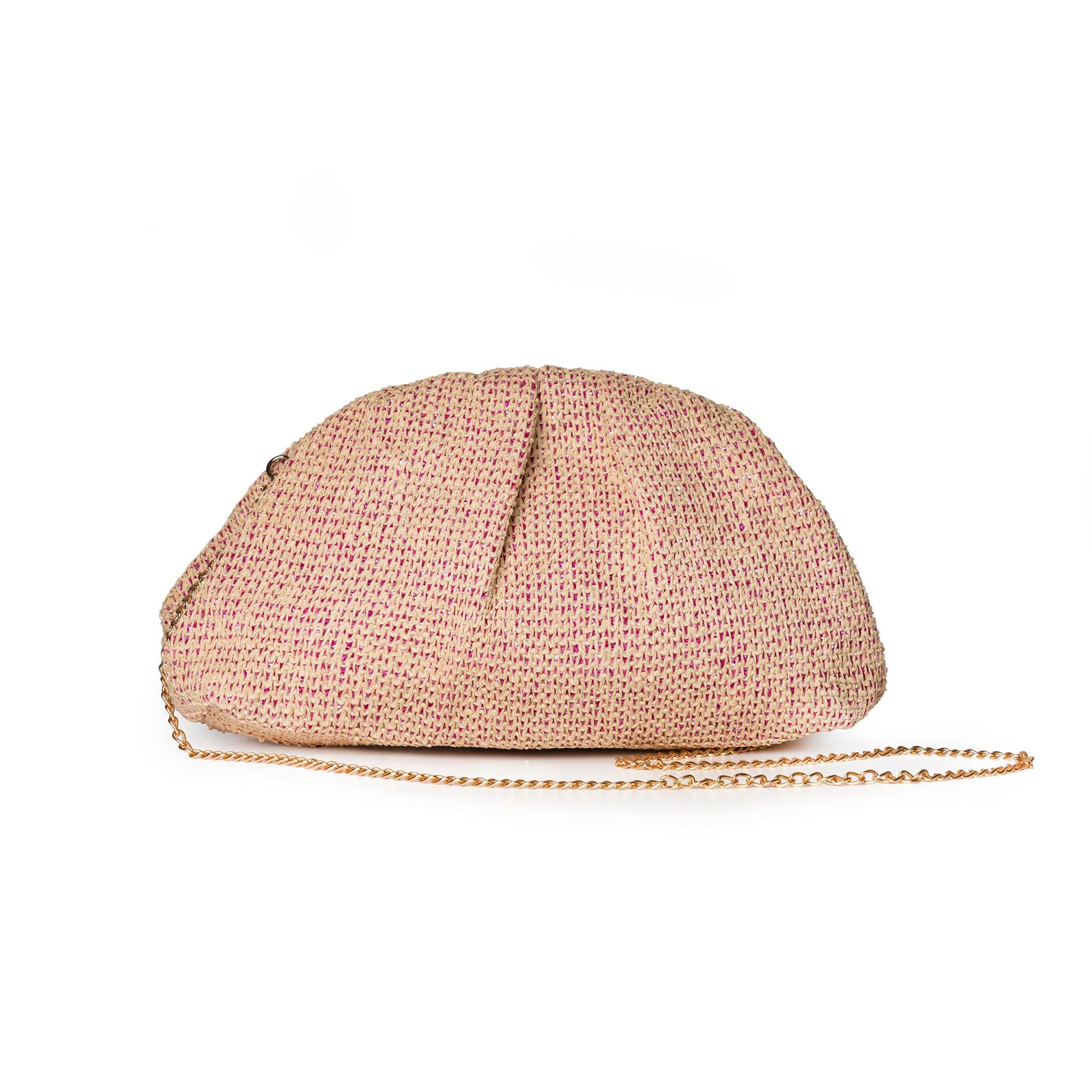 Borsa clutch tessuto in paglia beige con fondo rosa - Mya Accessories