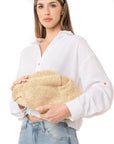Borsa clutch tessuto in paglia beige con fondo beige - Mya Accessories