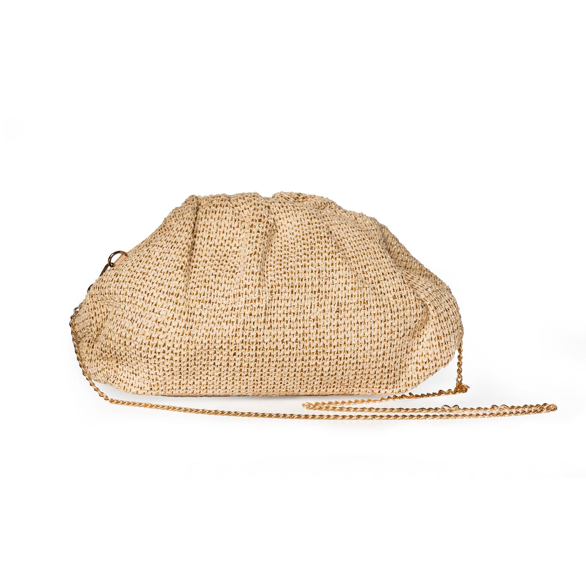 Borsa clutch tessuto in paglia beige con fondo beige - Mya Accessories