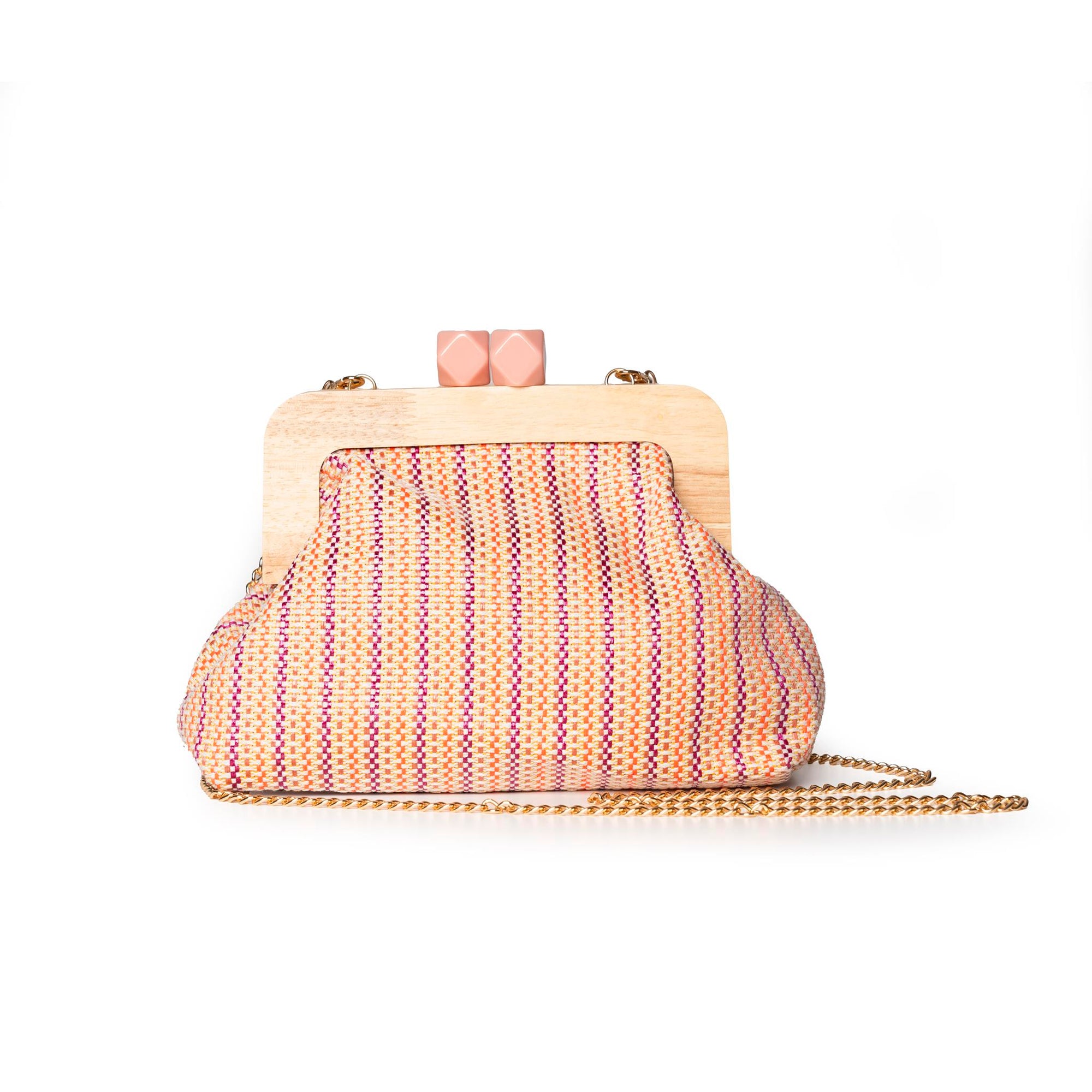 Borsa clutch con manico in legno, trama rosa - Mya Accessories