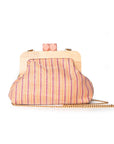 Borsa clutch con manico in legno, trama rosa - Mya Accessories