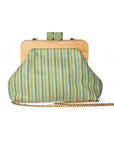 Borsa clutch con manico in legno, trama verde - Mya Accessories