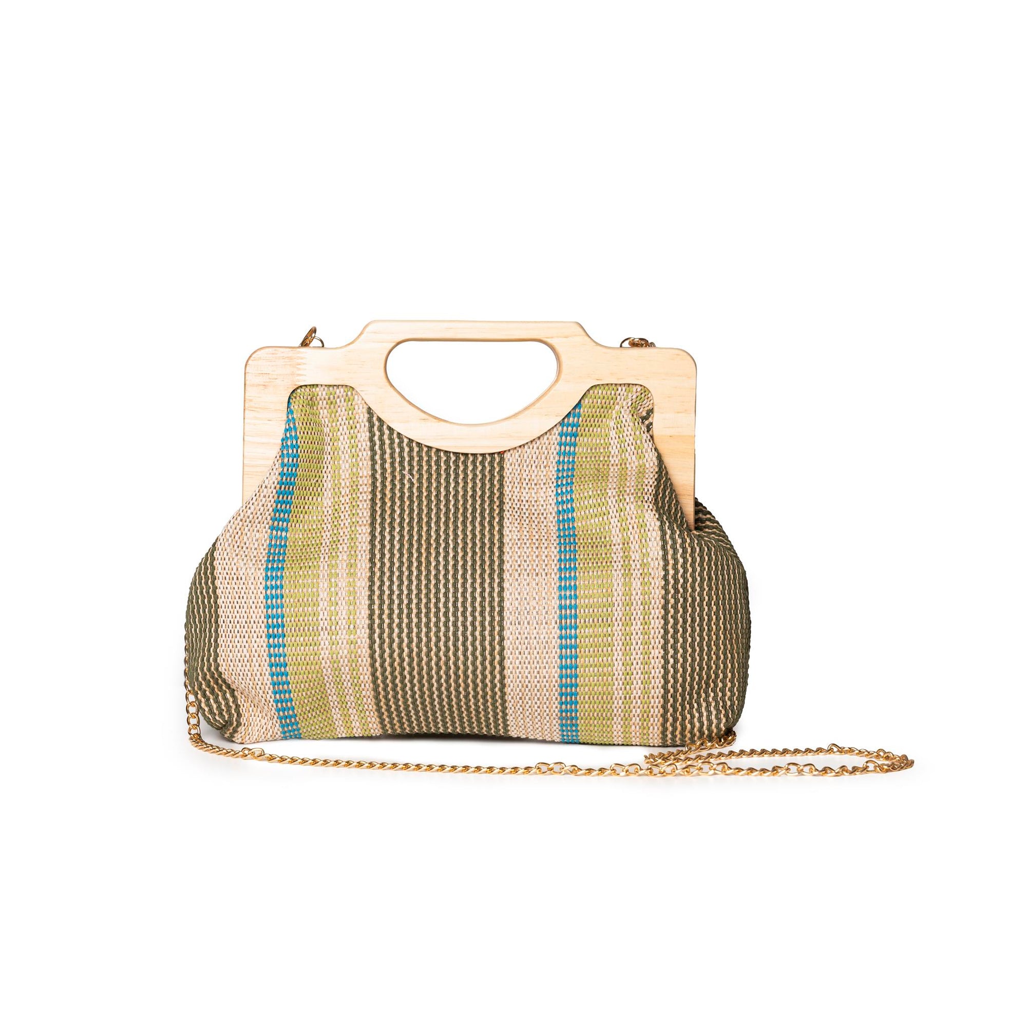Borsa con manico in legno, texture tono verde - Mya Accessories