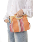 Borsa con manico in legno, texture tono rosa ed arancio - Mya Accessories