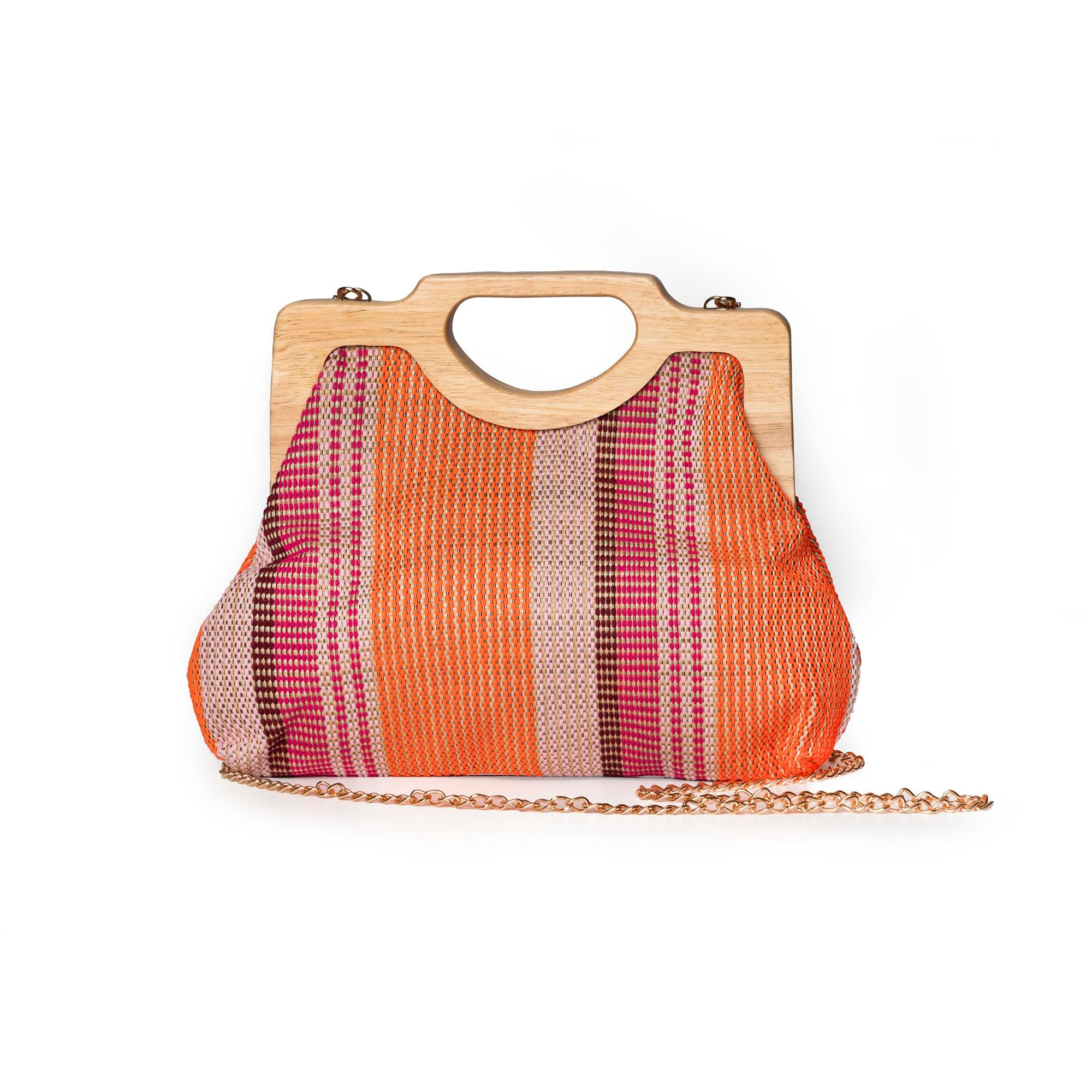 Borsa con manico in legno, texture tono rosa ed arancio - Mya Accessories