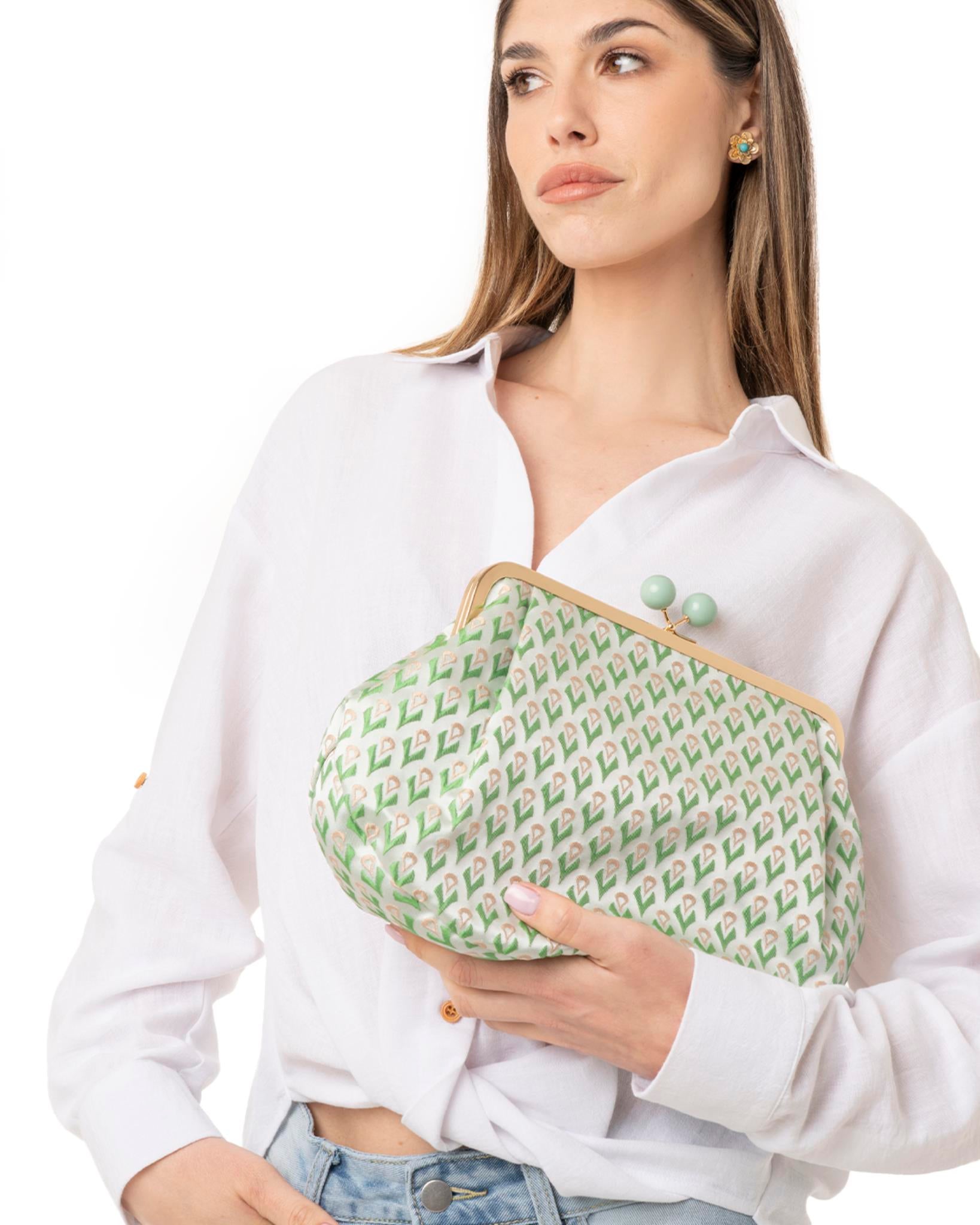 Borsa clutch clic clac texture verde - Mya Accessories