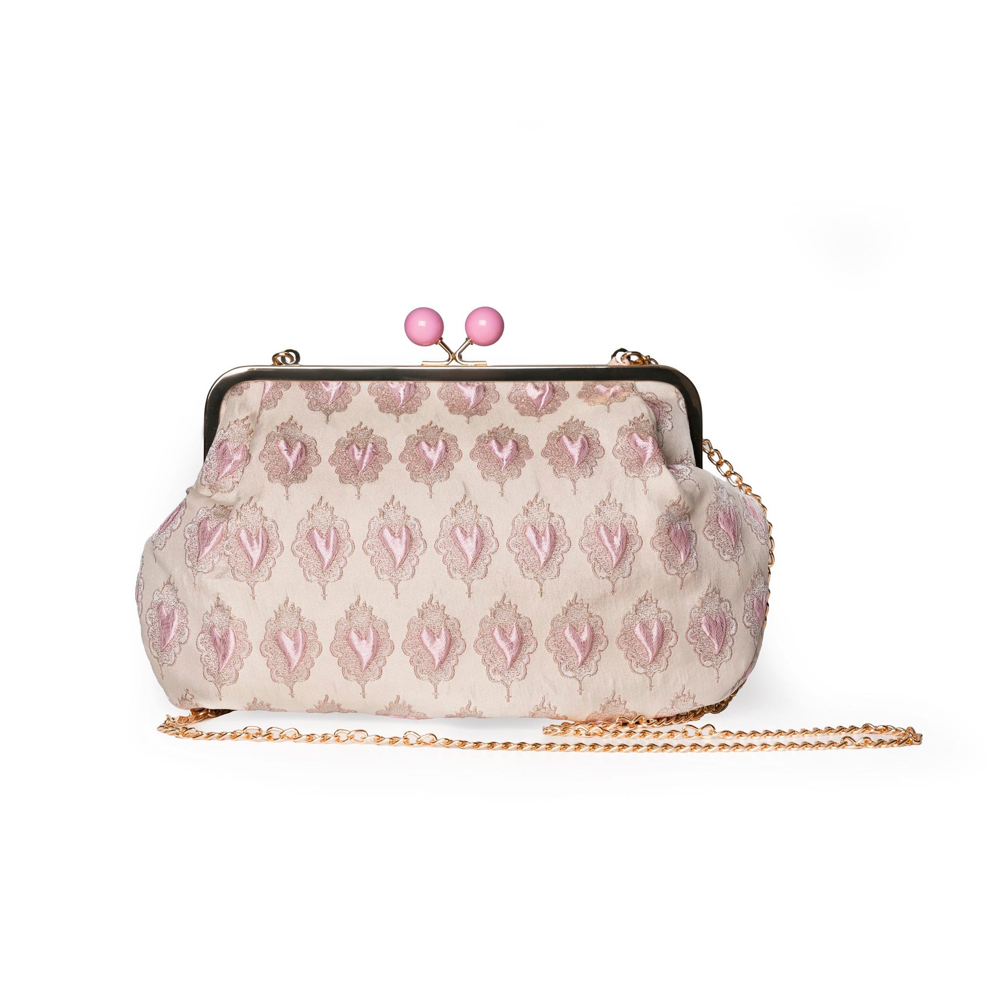 Borsa clutch clic clac texture con cuori rosa - Mya Accessories