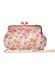 Borsa clutch clic clac texture a fiori tono rosa ed arancio - Mya Accessories