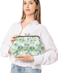 Borsa clutch clic clac texture a fiori tono verde - Mya Accessories