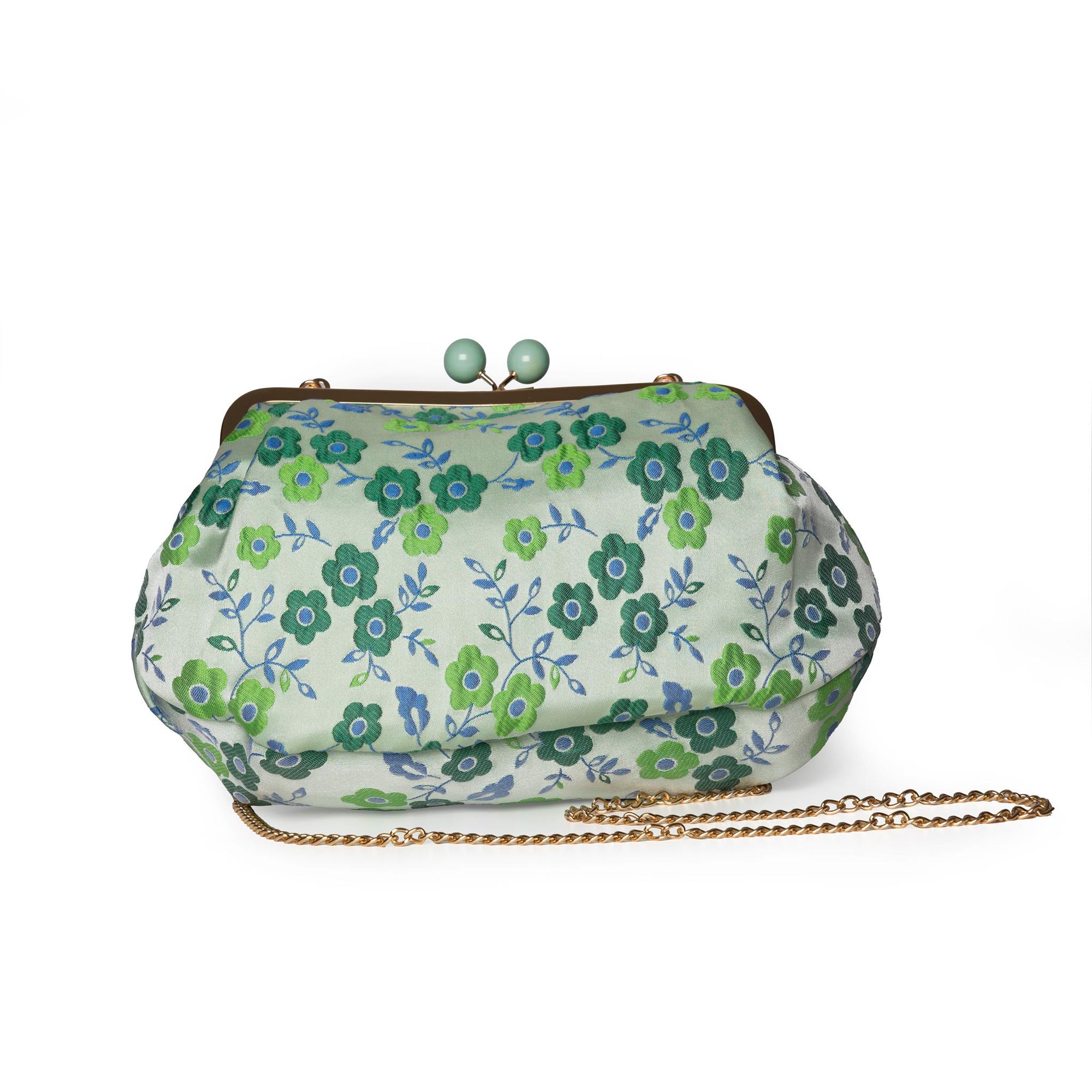 Borsa clutch clic clac texture a fiori tono verde - Mya Accessories
