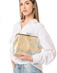 Borsa clutch clic clac con texture oro e celeste - Mya Accessories