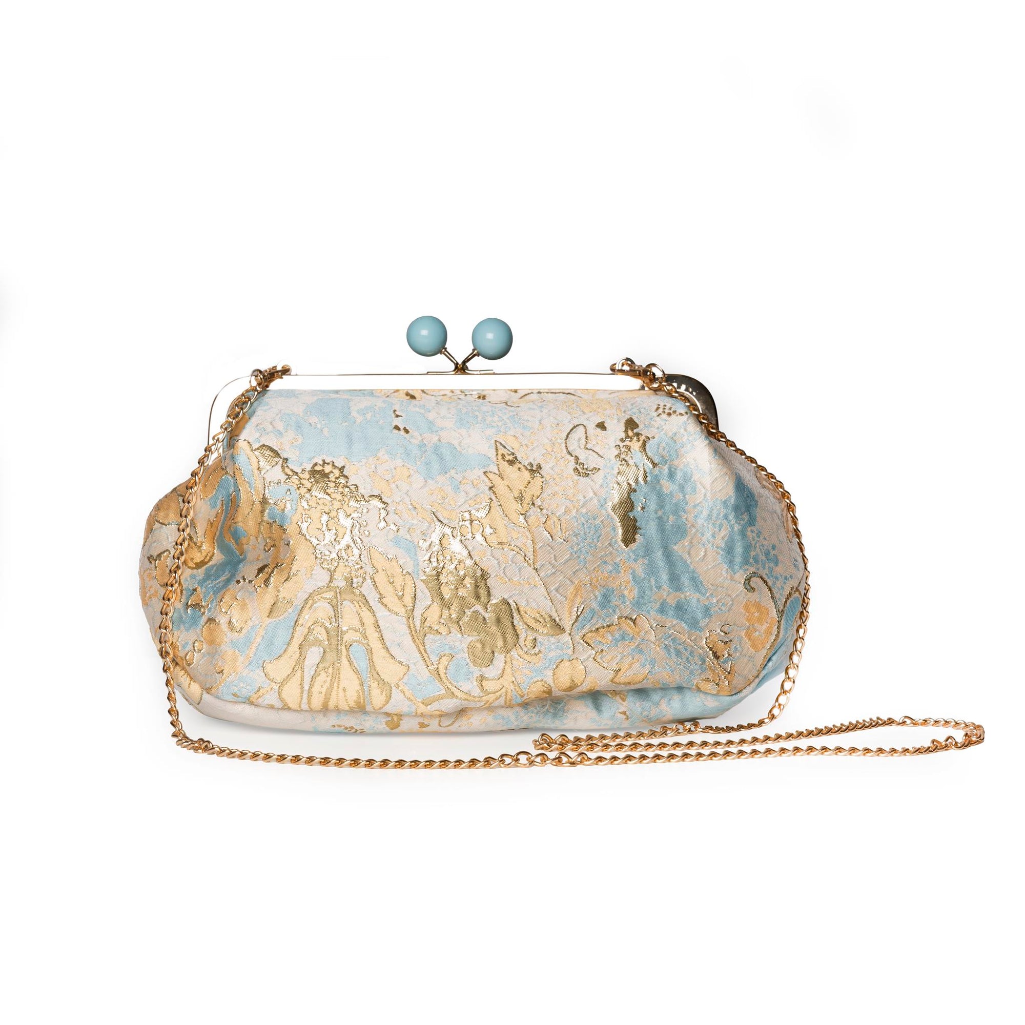 Borsa clutch clic clac con texture oro e celeste - Mya Accessories