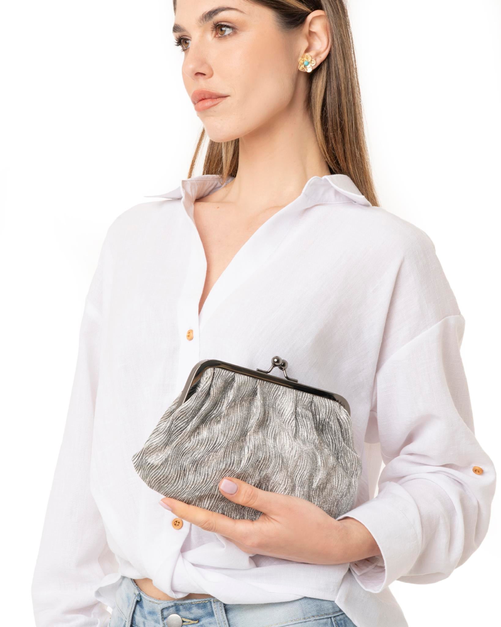 Borsa clutch clic clac argentata - Mya Accessories