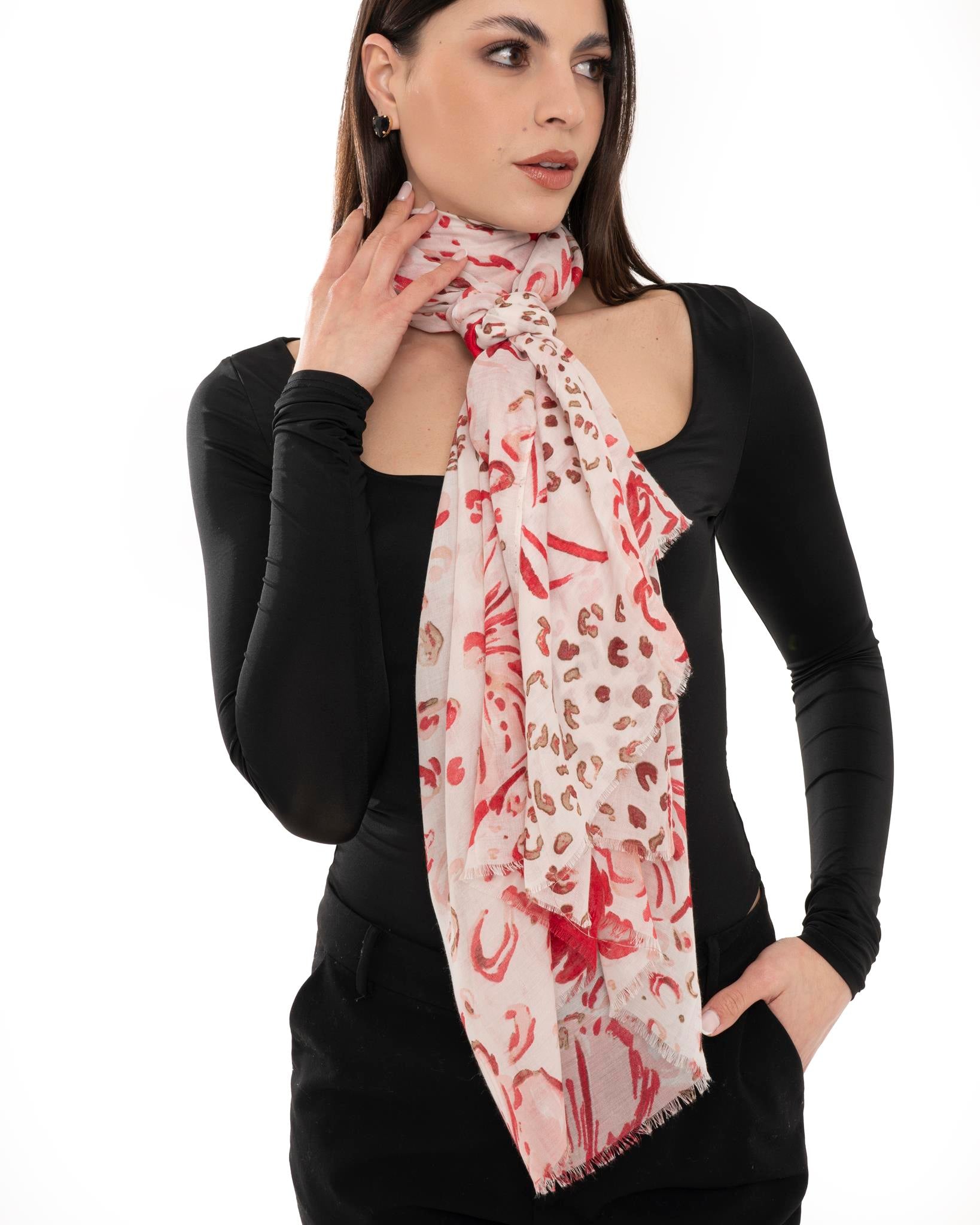 Sciarpa simil cotone con motivi florali tono rosso - Mya Accessories