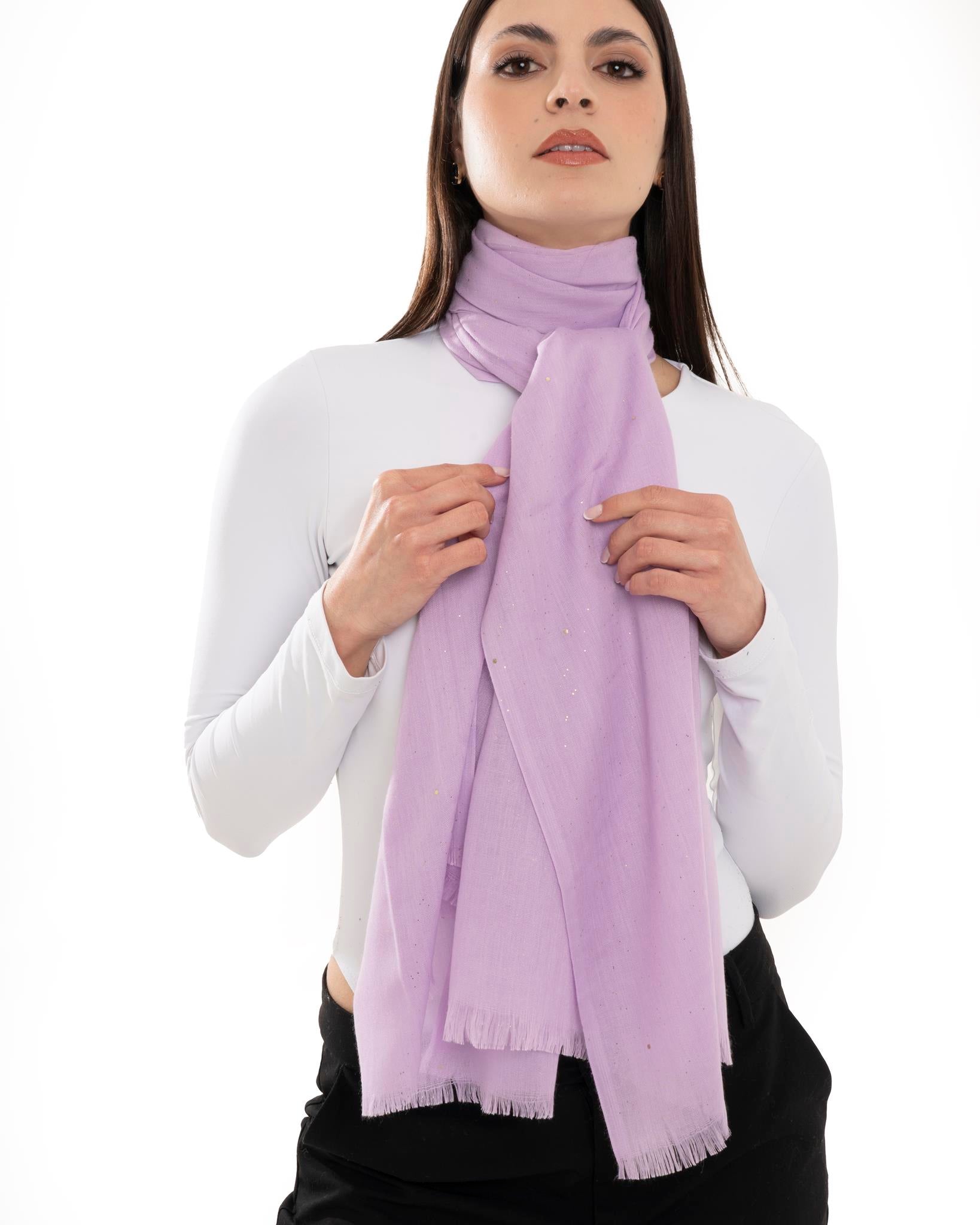 Sciarpa simil cotone tinta unita lilla inserti oro - Mya Accessories
