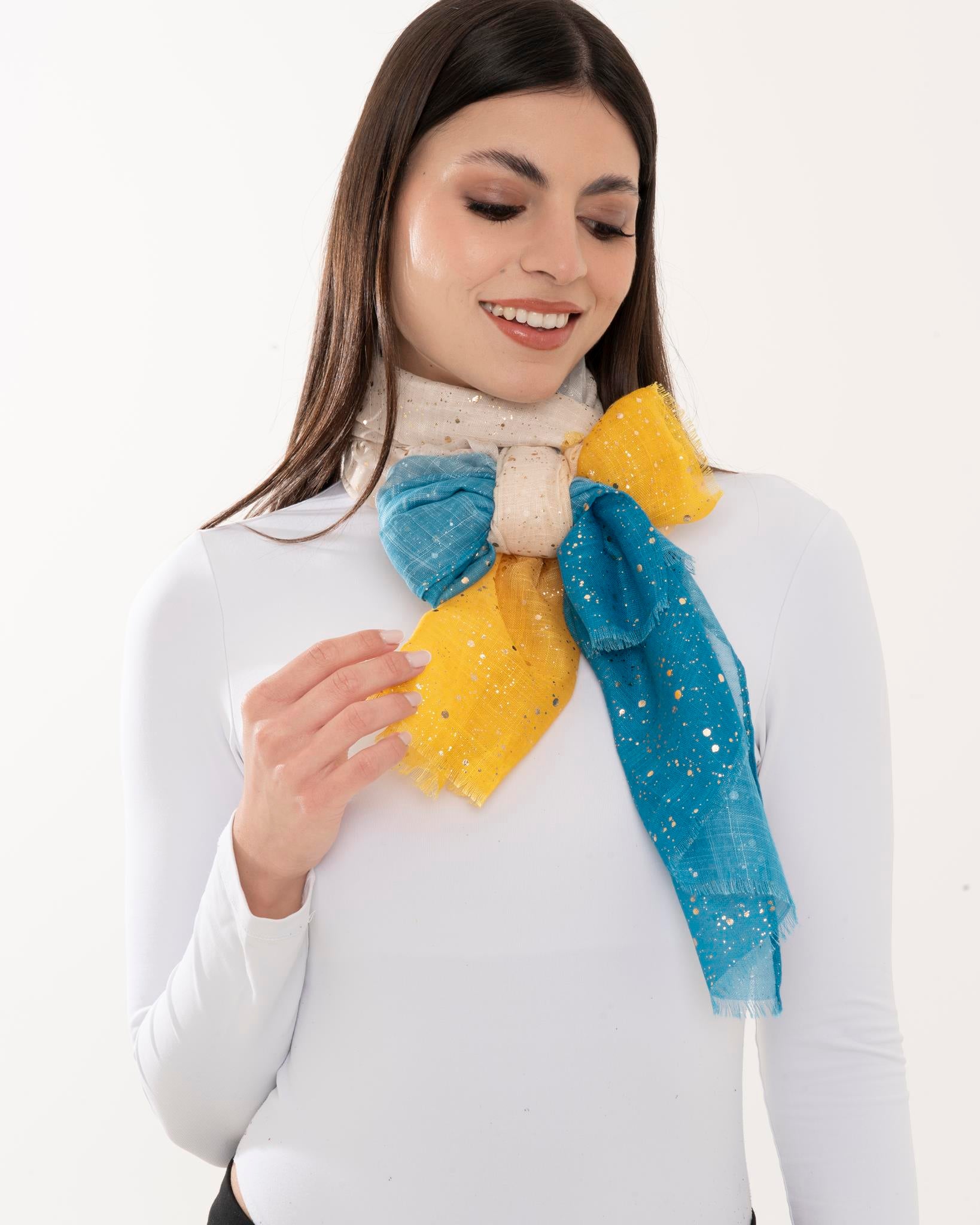 Sciarpa simil cotone con sfumatura multicolore con inserti in oro - Mya Accessories