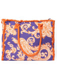 Borsa mare in cotone con stampa viola ed arancio - Mya Accessories