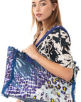 Borsa mare in cotone con stampa animalier blu e viola - Mya Accessories