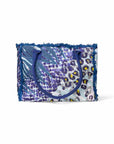 Borsa mare in cotone con stampa animalier blu e viola - Mya Accessories