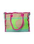 Borsa mare in cotone con stampa verde e fucsia - Mya Accessories