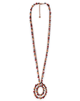 Collana lunga in tessuto con pendente, ricoperto di microcristalli in vetro marrone e rosso - Mya Accessories