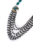 Collana multifilo in metallo con pietre in acrilico e vetro verde petrolio - Mya Accessories