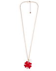 Collana lunga a catena con doppio pendente smaltato quadrifoglio bianco e rosso - Mya Accessories