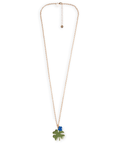 Collana lunga a catena con doppio pendente smaltato quadrifoglio blu e verde - Mya Accessories
