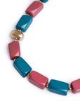 Collana girocollo in resina ed acrilico petrolio e rosa - Mya Accessories