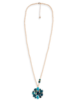 Collana lunga in catena con fiore in vetro verde petrolio - Mya Accessories
