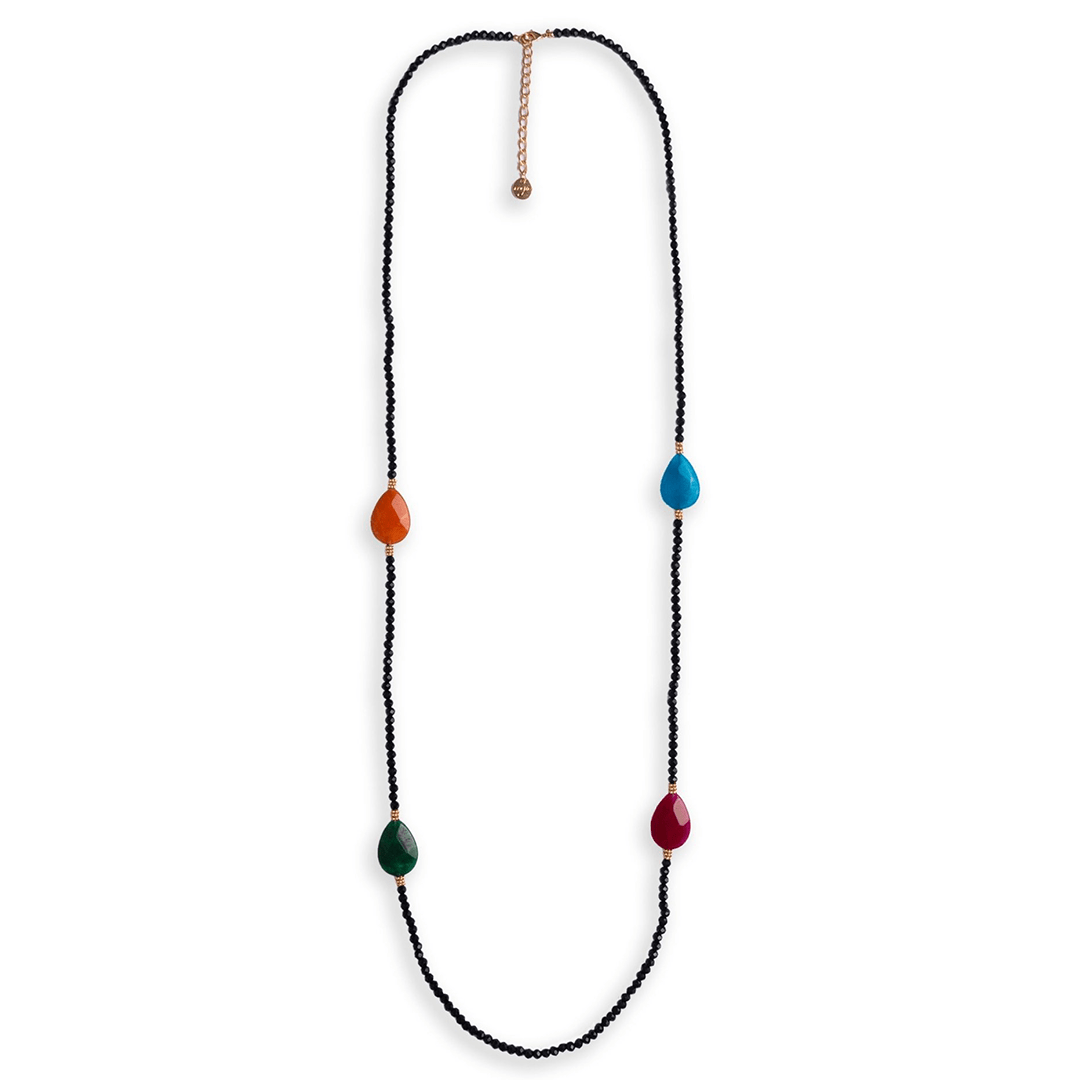 Collana lunga con microcristalli nero e pietre multicolore - Mya Accessories