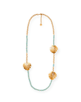 Collana lunga con foglie in metallo e microcristalli azzurri - Mya Accessories