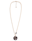 Collana lunga a catena con pendente a fiore in vetro multi nero - Mya Accessories