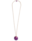Collana lunga in acciaio con doppio pendente smaltato ed in vetro viola - Mya Accessories