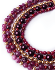 Collana girocollo multilinee con pietre in acrilico viola e rosse - Mya Accessories