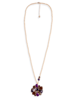 Collana lunga in catena con fiore in vetro viola e marrone - Mya Accessories