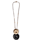 Collana lunga con laccio nero, pendente donut in resina nero - Mya Accessories