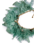 Collana girocollo in metallo con pietre in vetro e piume verde petrolio - Mya Accessories
